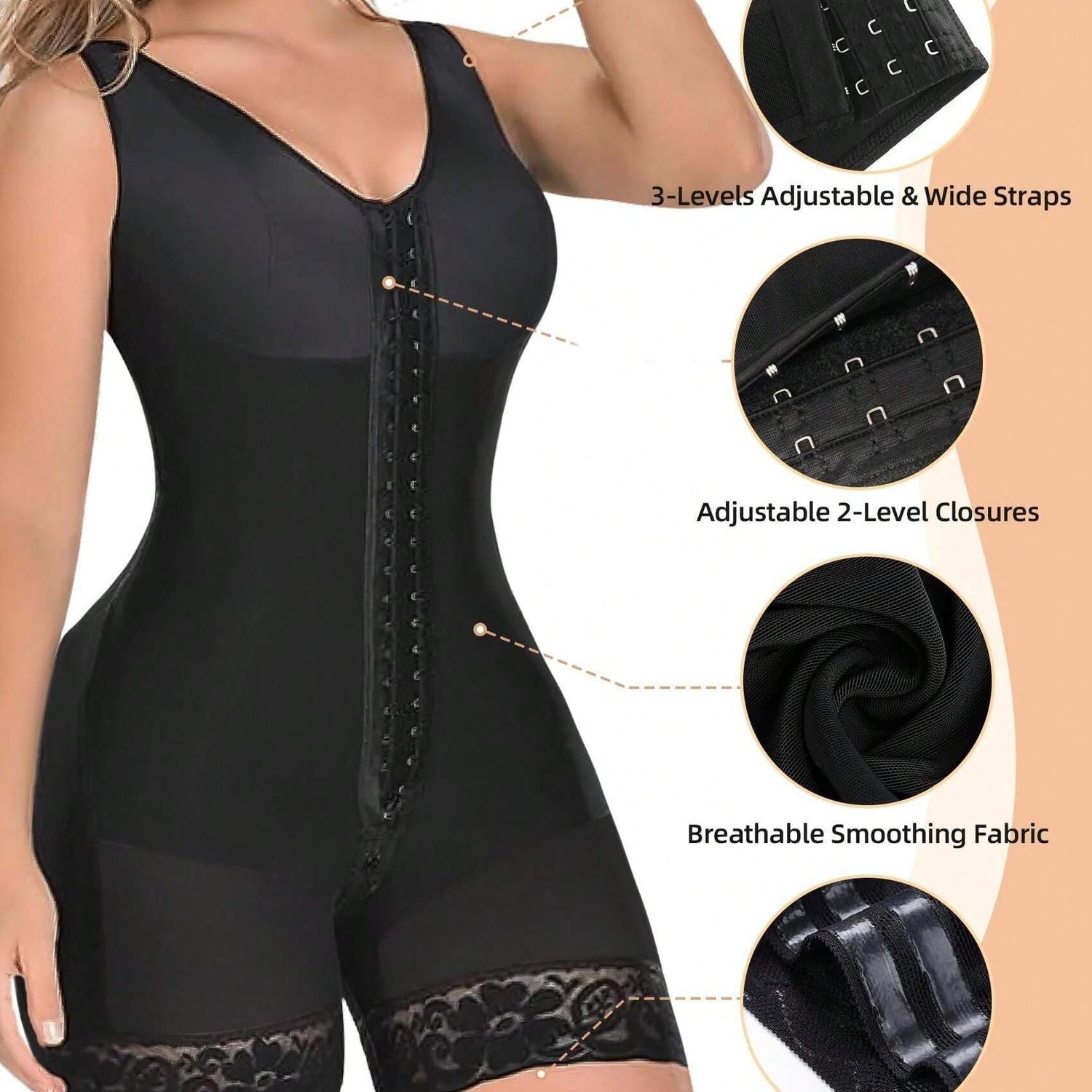 Women Body Shaper with Zipper for Hip Lift and Crotch Shaping